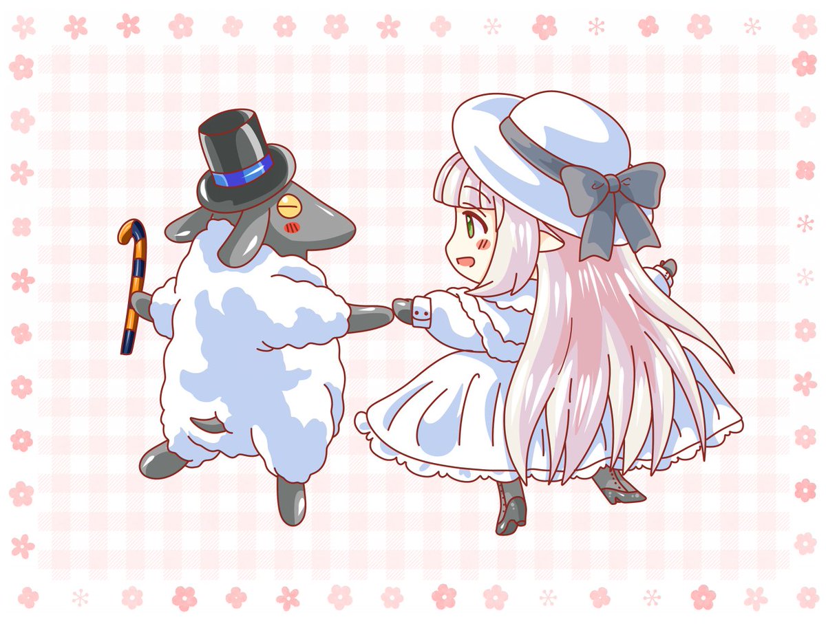 cane 1girl hat sheep dress long hair white dress  illustration images