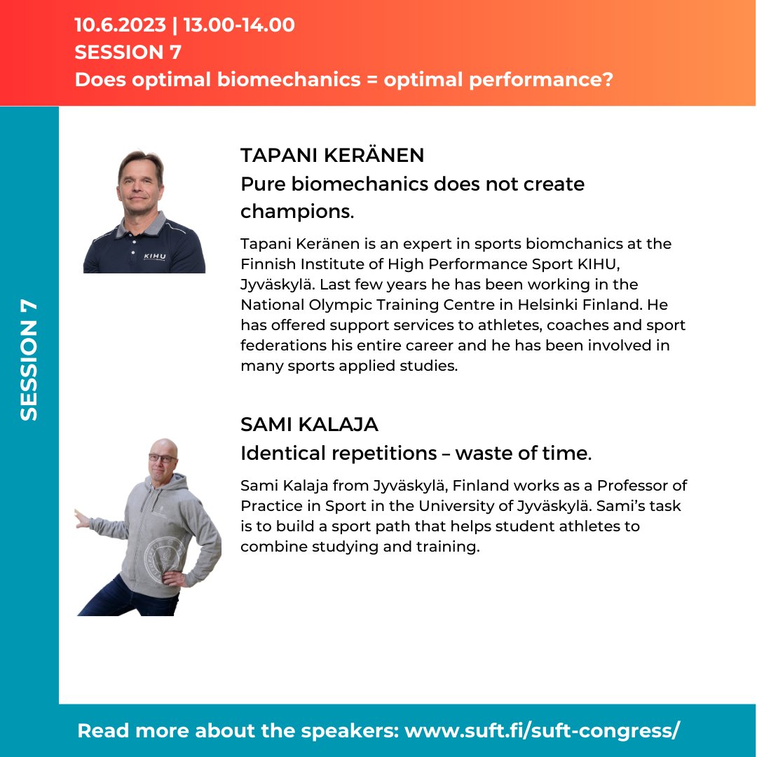 SUFTcongress (@suft_congress) on Twitter photo SUFT Congress: Prioritizing performance
Session 7: Does optimal biomechanics equal optimal performance?
Program and tickets: suft.fi/suft-congress/
@KeranenTapani <a href="/KalajaSami/">Sami Pekka Kalaja</a> <a href="/BJSM_BMJ/">British Journal of Sports Medicine (BJSM)</a> <a href="/DreznerJon/">Jon Drezner</a> <a href="/IntFSPT/">IFSPT</a> <a href="/sportsfysioDK/">Sportsfysioterapi</a> @KarimKhan_IMHA <a href="/SUFT_congress/">SUFTcongress</a> SUFT Congress: Prioritizing performance
Session 7: Does optimal biomechanics equal optimal performance?
Program and tickets: suft.fi/suft-congress/
@KeranenTapani <a href="/KalajaSami/">Sami Pekka Kalaja</a> <a href="/BJSM_BMJ/">British Journal of Sports Medicine (BJSM)</a> <a href="/DreznerJon/">Jon Drezner</a> <a href="/IntFSPT/">IFSPT</a> <a href="/sportsfysioDK/">Sportsfysioterapi</a> @KarimKhan_IMHA <a href="/SUFT_congress/">SUFTcongress</a>