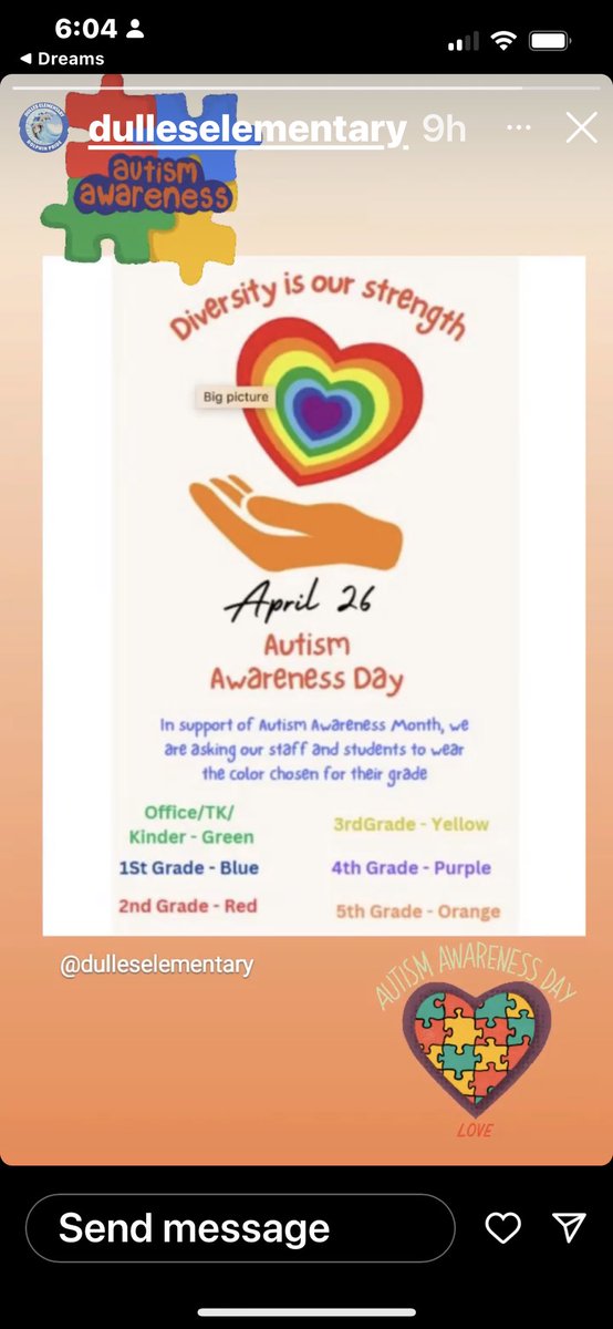 principaldulles's tweet photo. Students wore colors of the rainbow by grade level to support Autism Awareness 🐬#nlmusd #autism awareness. #DullesElementary. https://t.co/9DIrSpUVa2