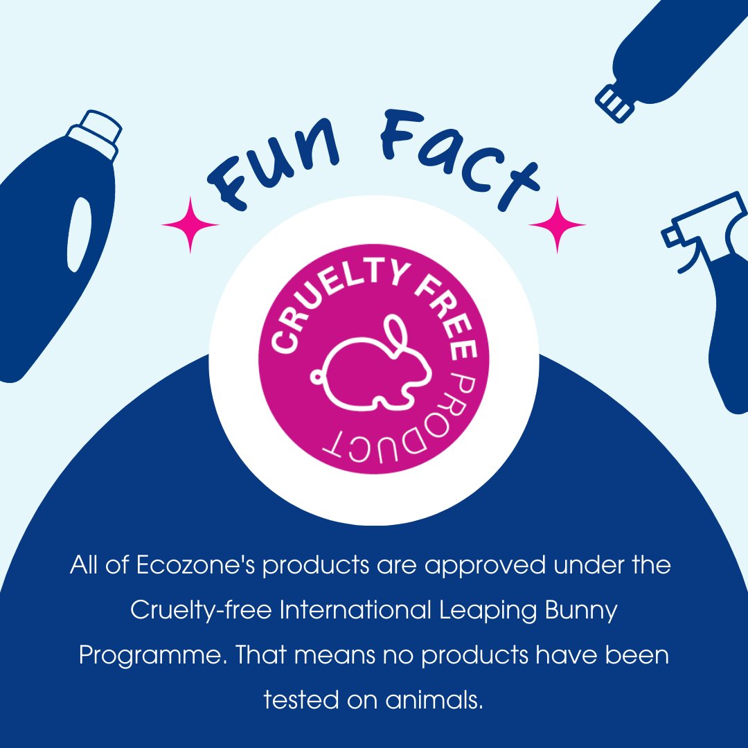 EcozoneProducts's tweet photo. Did you know that our entire range of laundry, solutions, dishwashing &amp; cleaning essentials are Cruelty-Free? That’s right! Over 80 products that you can use to achieve a safe, sparkling &amp; clean home without compromise 🐰 #makeyourhomeanecozone #crueltyfreecleaning #ecoswaps https://t.co/MIsKNtu6wN