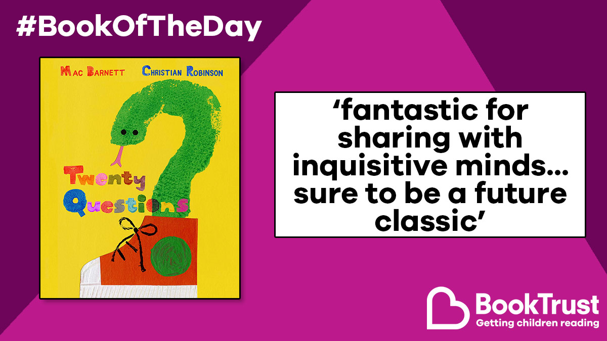 Booktrust's tweet photo. Our #BookOfTheDay is a brilliant, interactive picture book that asks children all sorts of questions... the only limit is their imagination!
We think you'll love #TwentyQuestions by @macbarnett and Christian Robinson: https://t.co/vYKaKt0JP5 @WalkerBooksUK @BIGPictureBooks https://t.co/NLOM7UXyyj