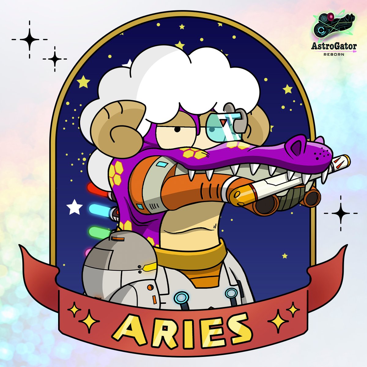 ⭐《Aries》⭐ 
Aries crocodile, shining on stage! 
Who else is an Aries? Raise your hands~  

🐊Mint 👉 bit.ly/3ttU86p   
🐊Discord 👉 bit.ly/3Qito2J   #AstroGator_REBORN #AstroGator #GameFi #NFT #NFTs #NFTcommunity #nftart