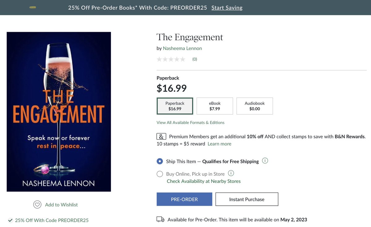Nasheema_writes's tweet photo. Preorder #TheEngagement at Barnes and Noble and get a 25% discount! Code: PREORDER25. @BNBuzz 

So if a twisty psychological thriller, where you’re not sure who you can trust is for you, then grab a bargain before it’s 2nd May release! 

#BooksWorthReading #readersoftwitter #book https://t.co/e8LlAuTgkK