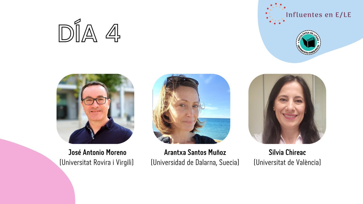 InfluentesenELE's tweet photo. Otro día, otros ponentes de lujo, más aprendizaje.😍
Hoy estamos con José Antonio Moreno, Arantxa Santos Muñoz y Silvia Chireac. @janmoreno_tgn @romaniquesURV @asantosmuz @FacMagisteri @UV_EG
#influentesenele #elesuecia @twitterele https://t.co/eU9mLK4Hx5