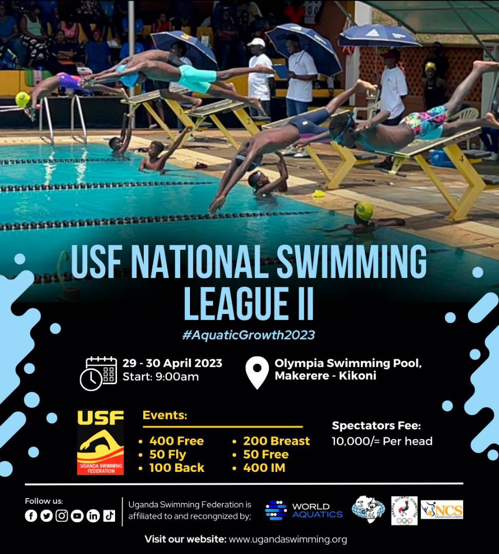 The @UgandaSwimming National League II is back this weekend 29 - 30 April 2023 at Olympia Swimming Pool. The Events to be swim: 400Free, 50Fly, 100Back, 200Breast, 50Free and 400 IM Events!

Join @UgandaSwimming at Olympia in Makerere - Kikoni, please