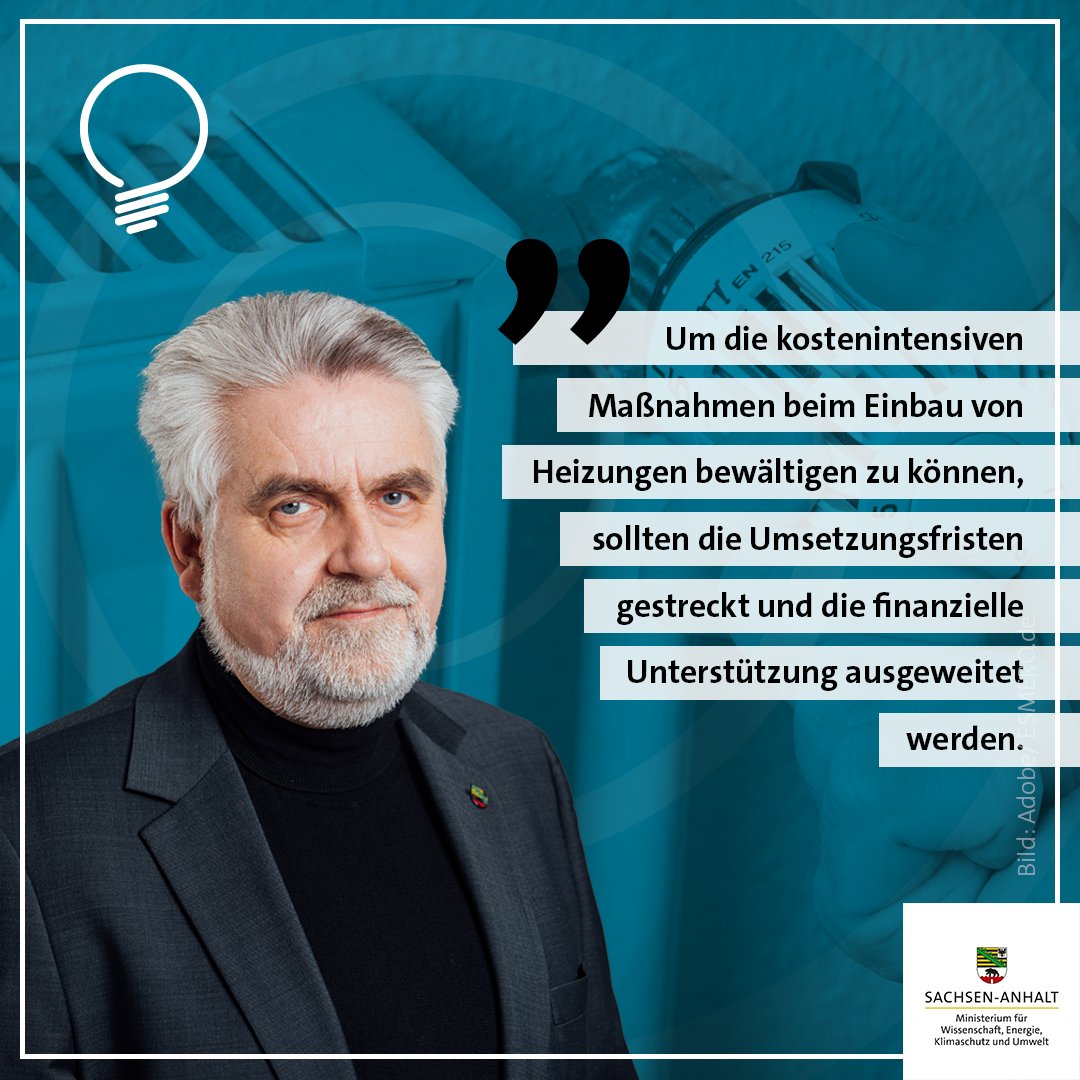 Beim Einbau neuer Heizungen sollen nach dem neuen Gebäudeenergiegesetz ab 2024 nur noch Modelle zum Einsatz kommen, die zu 65 Prozent mit erneuerbaren Energien arbeiten - etwa #Wärmepumpen. Energieminister <a href="/WillingmannA/">Armin Willingmann</a> dringt auf Änderungen lsaurl.de/nLw9Y0 #SachsenAnhalt