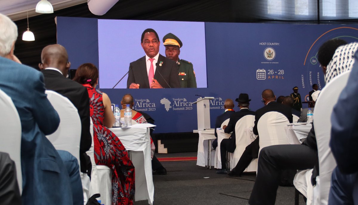HHichilema's tweet photo. Setting our ambitions high in the tech sector is key to increasing productivity and creating more jobs, particularly for our #youth who are already tech-savvy. 🇿🇲 #TAS2023 #Zambia https://t.co/y8QL9QG5NV