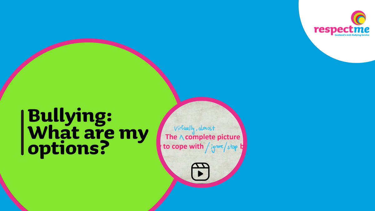 There isn’t always one right answer when it comes to bullying.

Our short film🎞️‘Bullying – What can I do?’🎞️explores some of the options that children &amp; young people can consider to help them feel like themselves again.

Watch at: bit.ly/3DJghmA