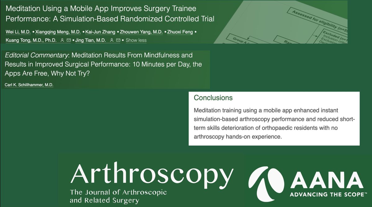ArthroscopyJ's tweet photo. #Meditation using a Mobile App Improves #Surgical Trainee #Performance: A #Simulation #RandomizedControlledTrial #RCT
https://t.co/whe0SA18f3
With Commentary:
https://t.co/9QZEKthbKx https://t.co/S0c0mF42T4