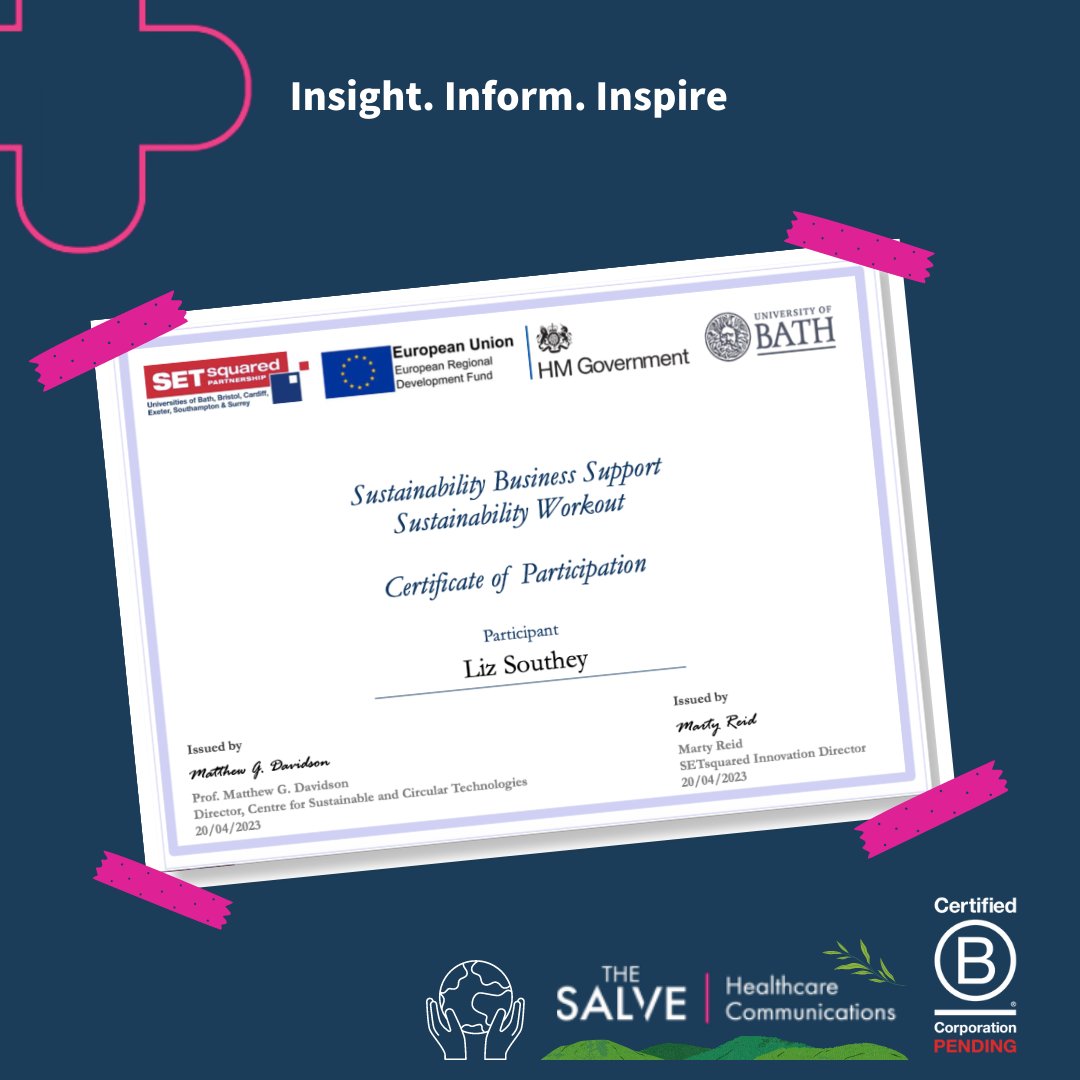TheSalveHealth's tweet photo. We’ve just completed the Sustainability Workout from SETsquared a global business incubator &amp; enterprise partnership comprising 6 research-intensive universities &amp; provides specialist support for organisations looking at ways to become more sustainable.➡️https://t.co/dDtNSrVcaz
. https://t.co/YtzpF3CIYI