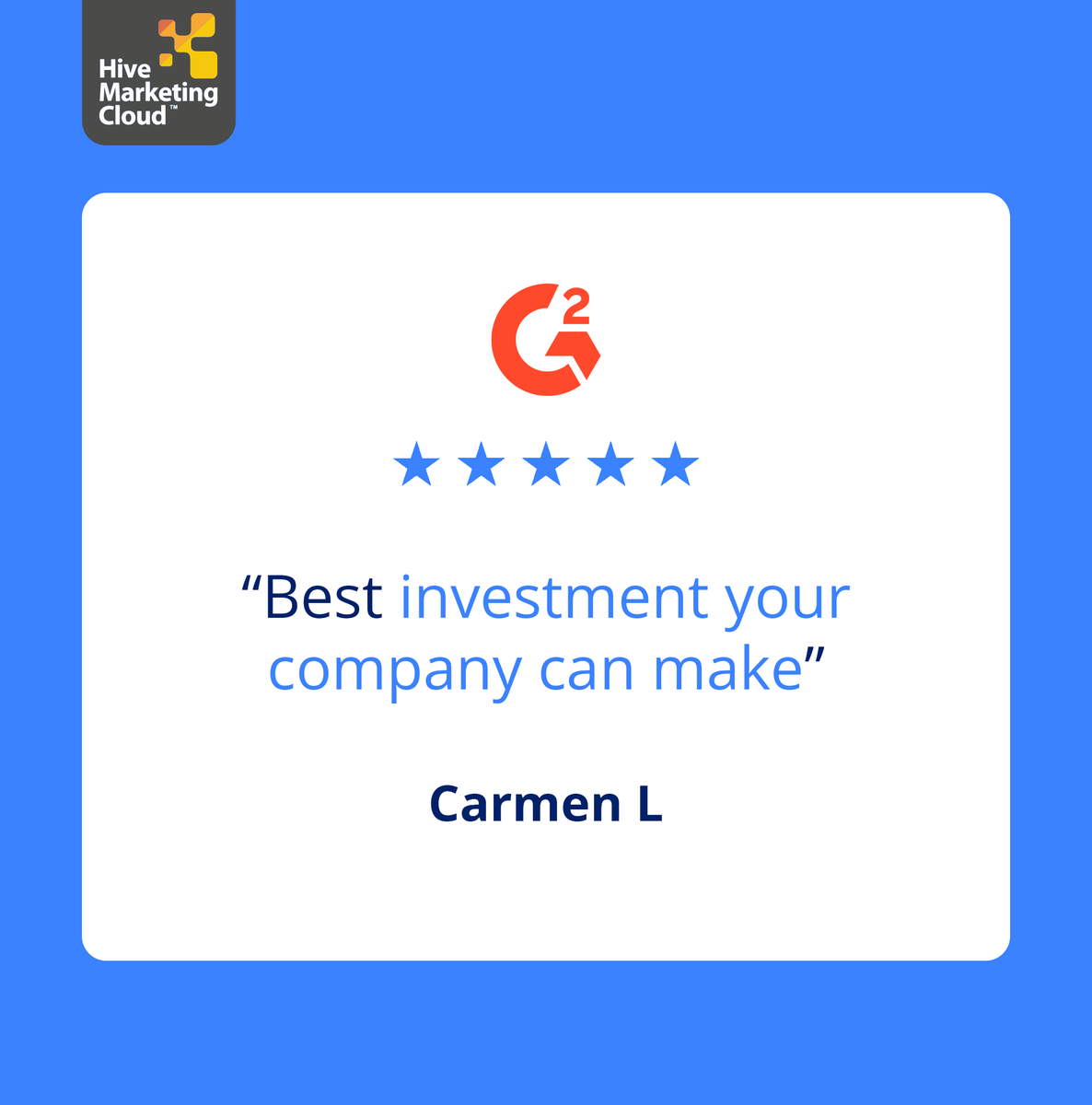 hive_mktg_cloud's tweet photo. Discover the power of Hive Marketing Cloud: "Best investment your company can make", that's what Carmen had to say after using the Hive platform. 🚀

To learn more about how our platform can benefit your business, check out our website linked below. 🔗

https://t.co/FkCuv580Uo https://t.co/clrisFEFhq