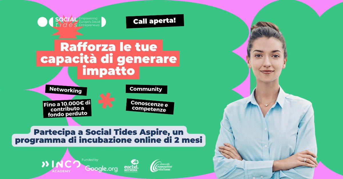crearecoop's tweet photo. 📢 ULTIMI GIORNI PRIMA DELLA DEADLINE!

💡 Hai un'idea imprenditoriale ad alto impatto sociale?

🚀 Candidati alla call #SocialTides #Aspire di @inco_group per ottenere un contributo a fondo perduto, formazione e networking

🗓 Deadline 30 aprile!

Info ➡️ https://t.co/8IIjSDoPdO https://t.co/zYDZcshUEX