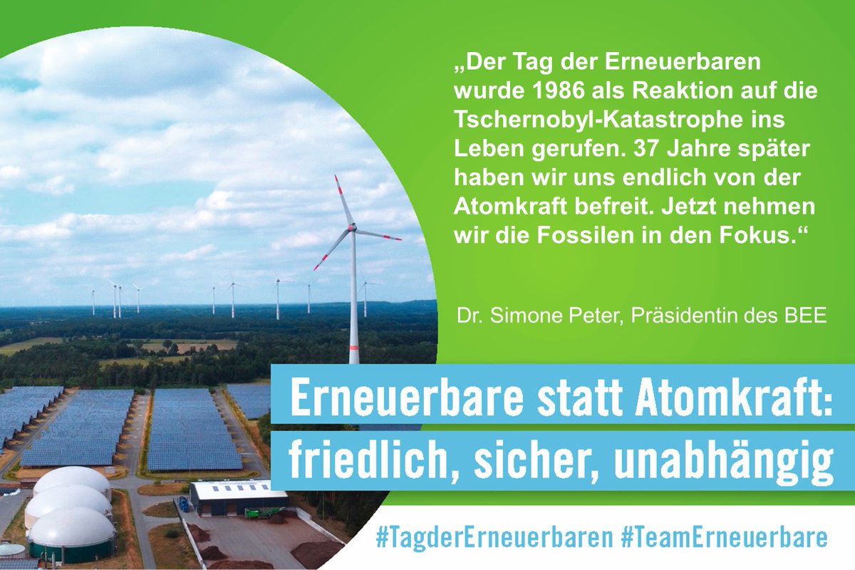 bEEmerkenswert's tweet image. Für uns gibt es am heutigen #TagderErneuerbaren Grund zu feiern, denn die netzverstopfenden AKWs sind endlich weg! Damit sind wir einen Schritt näher an einer nachhaltigen und unabhängigen Energieversorgung durch EEs.

#TeamErneuerbare