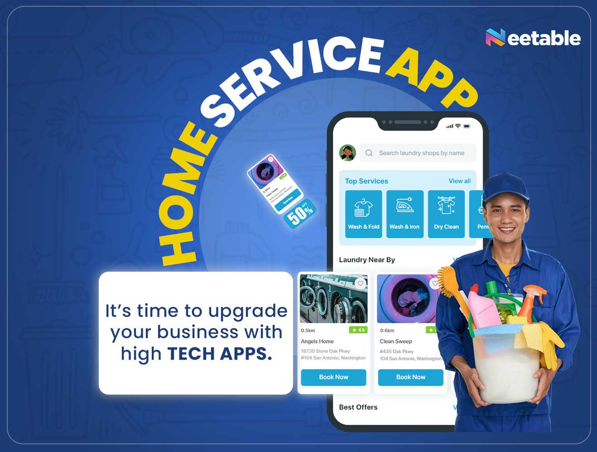 Home services
Home services delivered right to your clients' doors. Grow your business with our on-demand home services apps. Boost your business'/. efficiency and customer loyalty with our on-demand app development service.