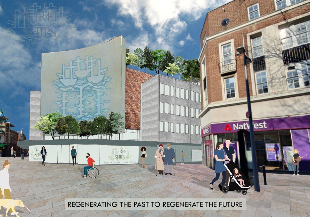 BishopBurton's tweet photo. For #WorldDesignDay, we're celebrating the imaginative work of our Design students! ✏️

This final project from last year's cohort creatively reimagines the former BHS building behind the iconic grade II listed Three Ships mural in Hull. 🐟🏫

#WorldDesignDay #UCBB #Excellence https://t.co/PlRlprbxwm