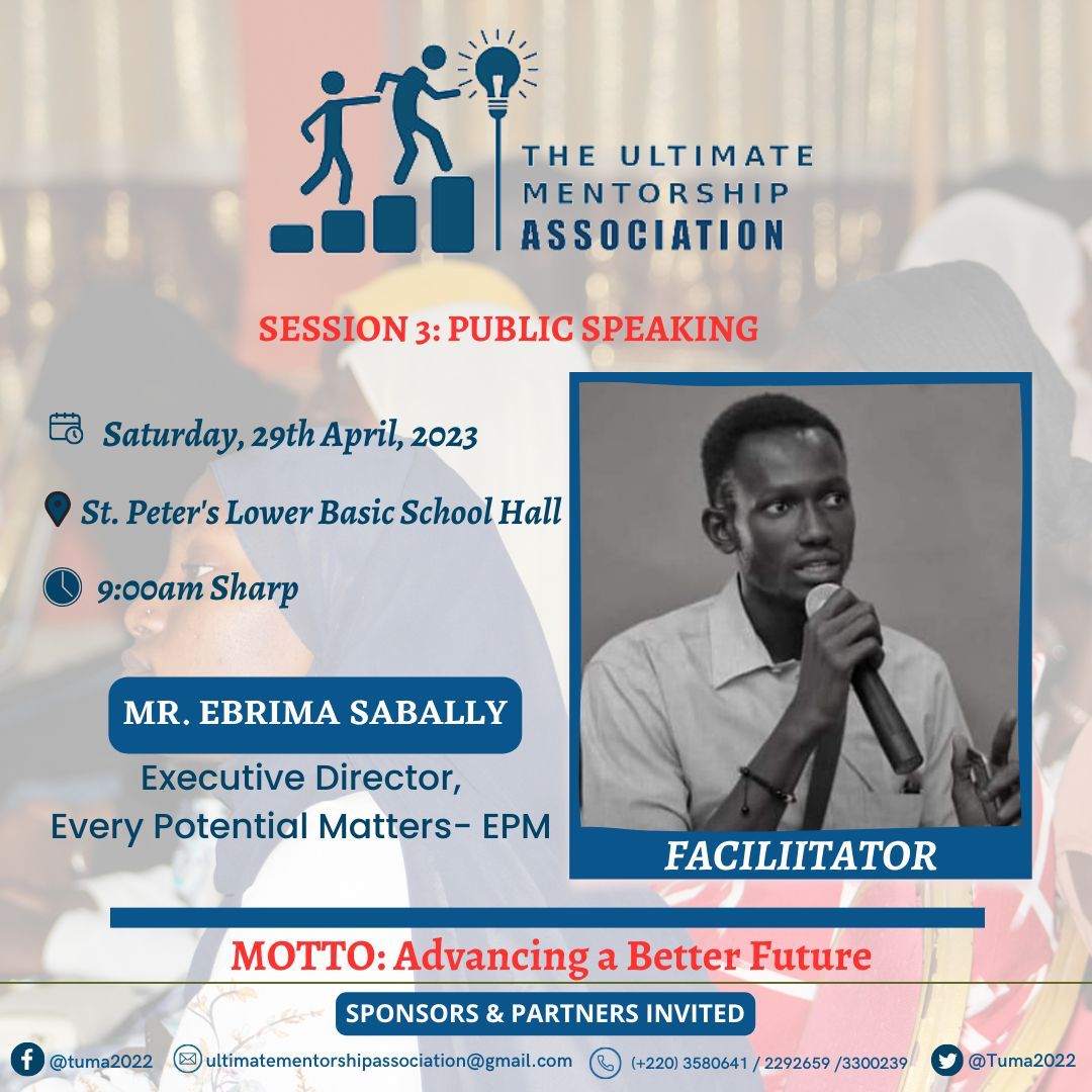Tuma2022's tweet photo. TUMA SESSION 3.0: MEET MR. EBRIMA SABALLY
As we count hours to the most anticipated and highly demanded Public Session, TUMA once again unveils one of our country's youngest, most energetic, and most innovative men, #Ebrima #Sabally. https://t.co/R8qYihhVqF