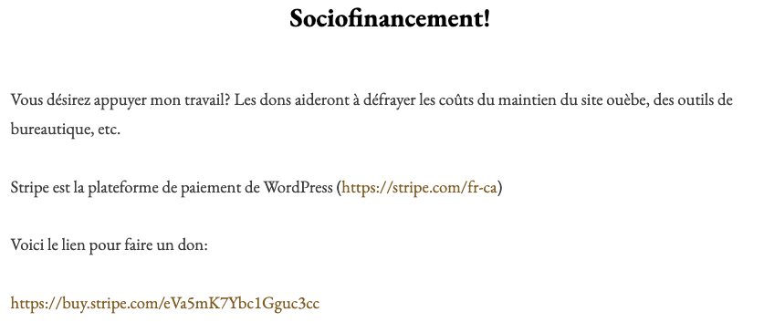 nacroix's tweet image. Vous désirez appuyer mon travail? Je suis en campagne de sociofinancement.
Le but n'est pas de devenir riche avec la question linguistique (🙄) mais de tenter de défrayer une partie des coûts reliés au maintien du site, l'hébergement, etc.
👇
fredericlacroix.quebec