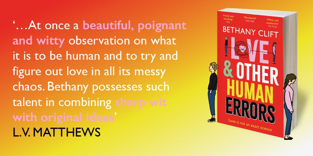 Huge congratulations to the wonderful @Beth_Clift for the paperback publication of #LoveAndOtherHumanErrors which is simply marvellous, and with a swish new cover design!

My glowing review is here - 🌟🌟🌟🌟🌟
netgalley.co.uk/book/257480/re…