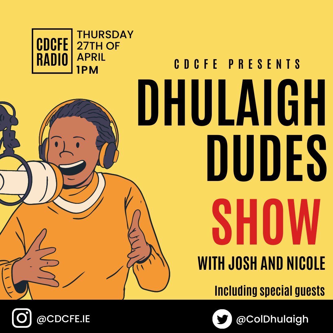 dhulaigh's tweet photo. It's our final day of going live on 'CDCFE Radio' &amp; on @nearfm 

Join Dhúlaigh Dudes at 1pm with Josh &amp; Nicole followed by The Fashionistas with SazzyB &amp; Nicki Harris who close out their week revealing who wins the €100 One4All voucher #excitementisreal

#Listen #Win #CDCFE https://t.co/QWtgdRQXwi