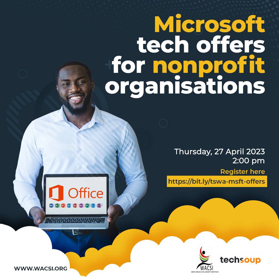 wacsi's tweet image. 𝐇𝐚𝐩𝐩𝐞𝐧𝐢𝐧𝐠 𝐓𝐨𝐝𝐚𝐲

Join us at 2:00 pm GMT as we take a look at some great nonprofit products and services offered by Microsoft. 

Register here:
bit.ly/tswa-msft-offe…

#techfornonprofits
#techfordevelopment