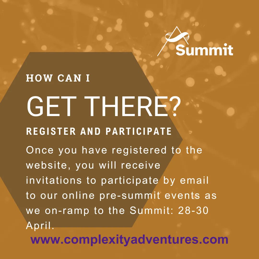 ComplexAdvent's tweet image. ✨ How do I get to the April 2023 Summit? ✨ 

Simply register and you will receive an email with all onboarding information! Register at complexityadventures.com 

#AllSkillLevels #LearnByDoing #ComplexityScience #CA2023 #ComplexityAdventures