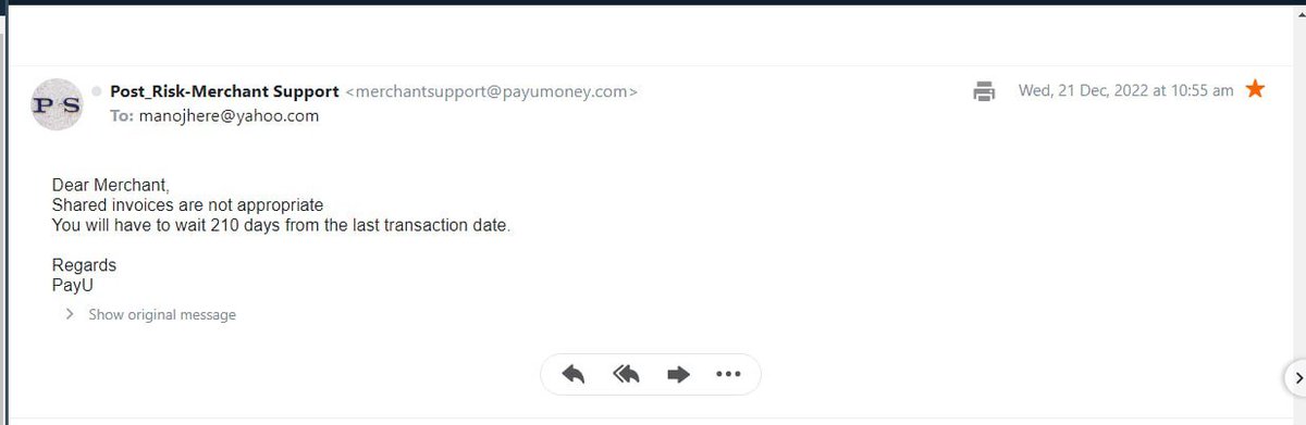 hemantbhardwa18's tweet image. Disappointed with @PayUindia for holding my 80k without for more than 210+ days according to their policy, It's unfair and unacceptable. Urging @PayUindiaCare to resolve this issue and return my money. #PayUmoney #StartupSupport #ReturnMyMoney
this is how they support startup