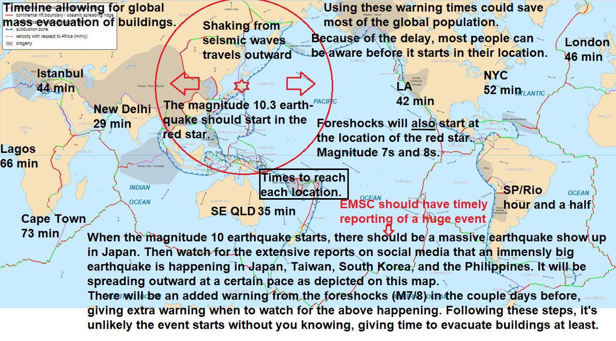 mxdondevivo's tweet photo. I calculated the delay for the shaking to reach each area. Even here in Mexico city, there is a one minute delay for earthquake to travel to Mexico city from the coast. It takes more than half an hour to reach the US from Japan. So there is in fact warning time before it starts. https://t.co/DH3VTne7py