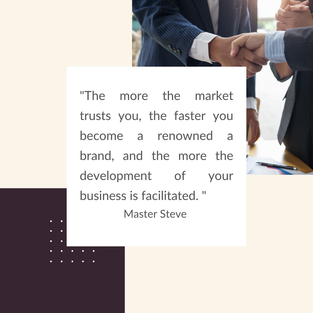 'The more the market trusts you, the faster you become a renowned a brand, and the more the development of your business is facilitated. '
Master Steve 

#branddesigner #brandstrategy #branding #brandsale #brandstrategy #masterstevemind #books #booktips #businesstips