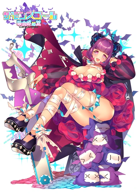 【サモンズコール】プリムローズちゃん! 吸血鬼というテーマから薔薇のドレスや蝙蝠をモチーフに、ドラキュラマントを盛り込みました…っ 本作品を制作者、瀬田さん(@ seta_mmmmm) 新作のゲームが5/13のゲームマーケットで お目見えみたいです!