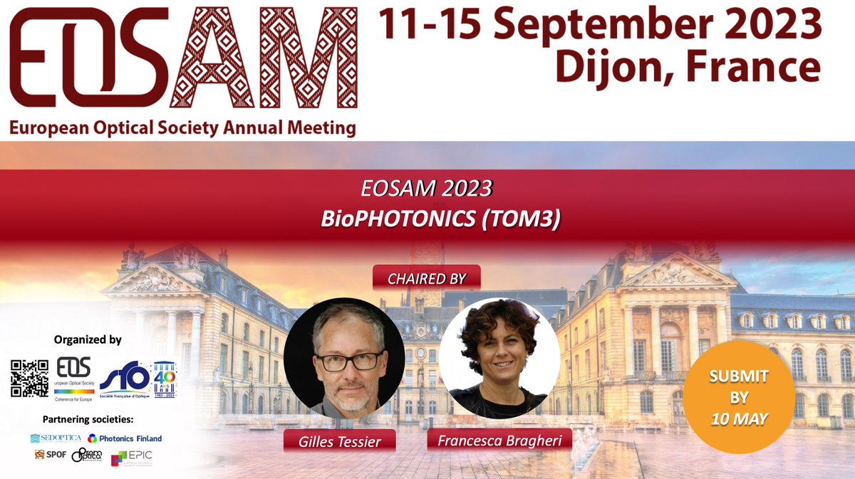 EOS_AM's tweet photo. BioPhotonics Topical Meeting at #EOSAM2023, chaired by Francesca Bragheri and Gilles Tessier, highlights the image and sensing systems for biological or clinical applications, including tissue optics and spectroscopy, and more.
#optics #photonics #spectroscopy #biophotonics https://t.co/eRvZkONwh8
