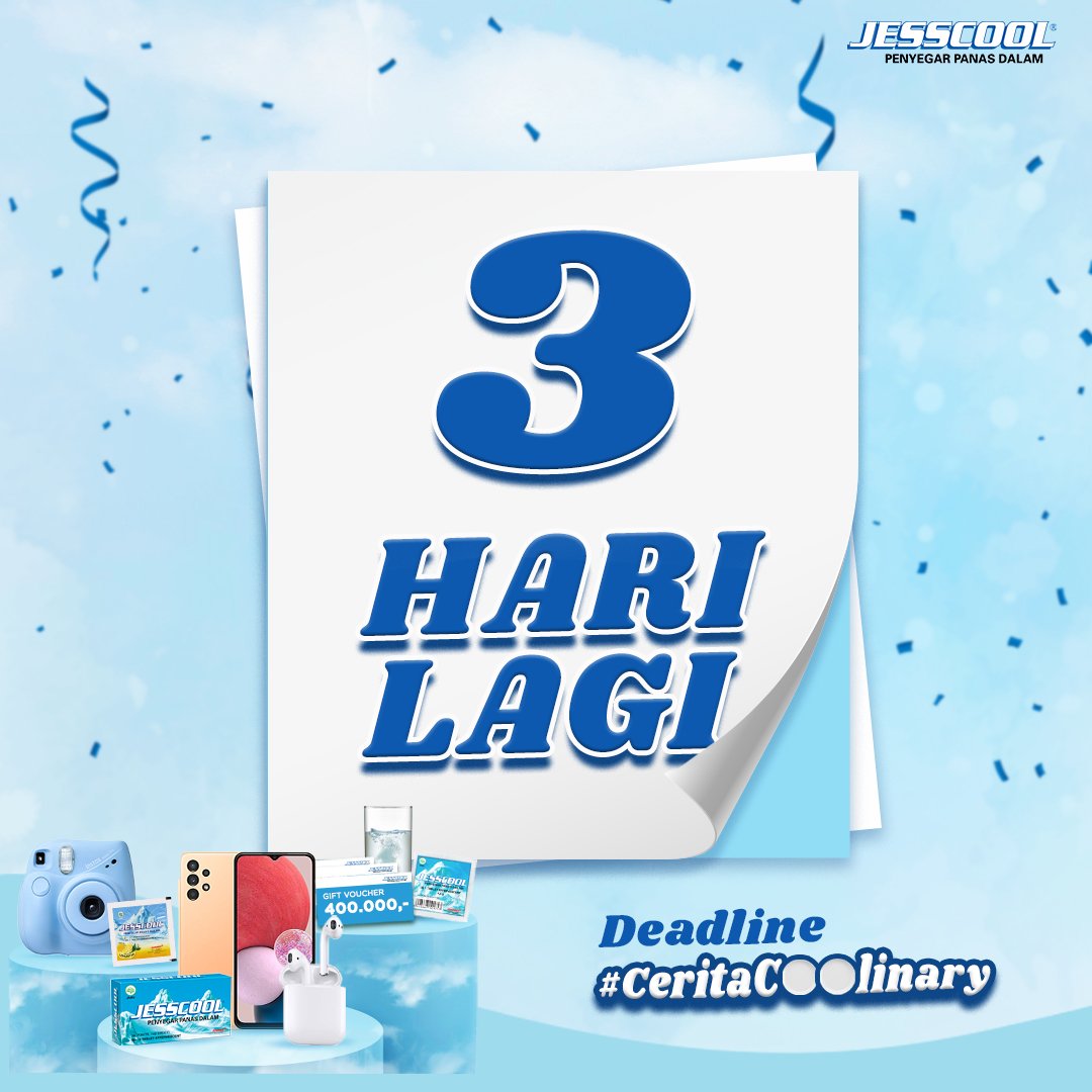 JessCool_ID's tweet photo. 3 HARI TERAKHIR!

Masih punya banyak foto kulineran bareng Jesscool? Yuk, upload dan ikutan #CeritaCoolinary! Kamu masih bisa ikutan sampai 30 April 2023 loh😆👌🏻

Cek cara selengkapnya di highlight Cerita Coolinary yaa😎

#Jesscool #BeneranBikinCool #minumanpenyegar https://t.co/Icd8WI8oAp