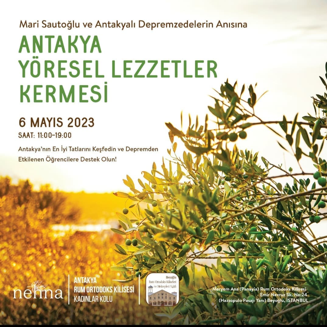 Hem dayanışma hem kavuşma.  Antakya'nın en iyi tatları İstanbul'a geliyor.  <a href="/nehnabiz/">Nehna</a> ve Antakya Rum Ortodoks Kilisesi Kadınlar Kolu'nun düzenlediği kermes, 6 Mayıs'ya Beyoğlu Meryem Ana Kilisesi'nde. Her destek Antakyalı depremzede öğrencilere. Çıkın gelin. 👇