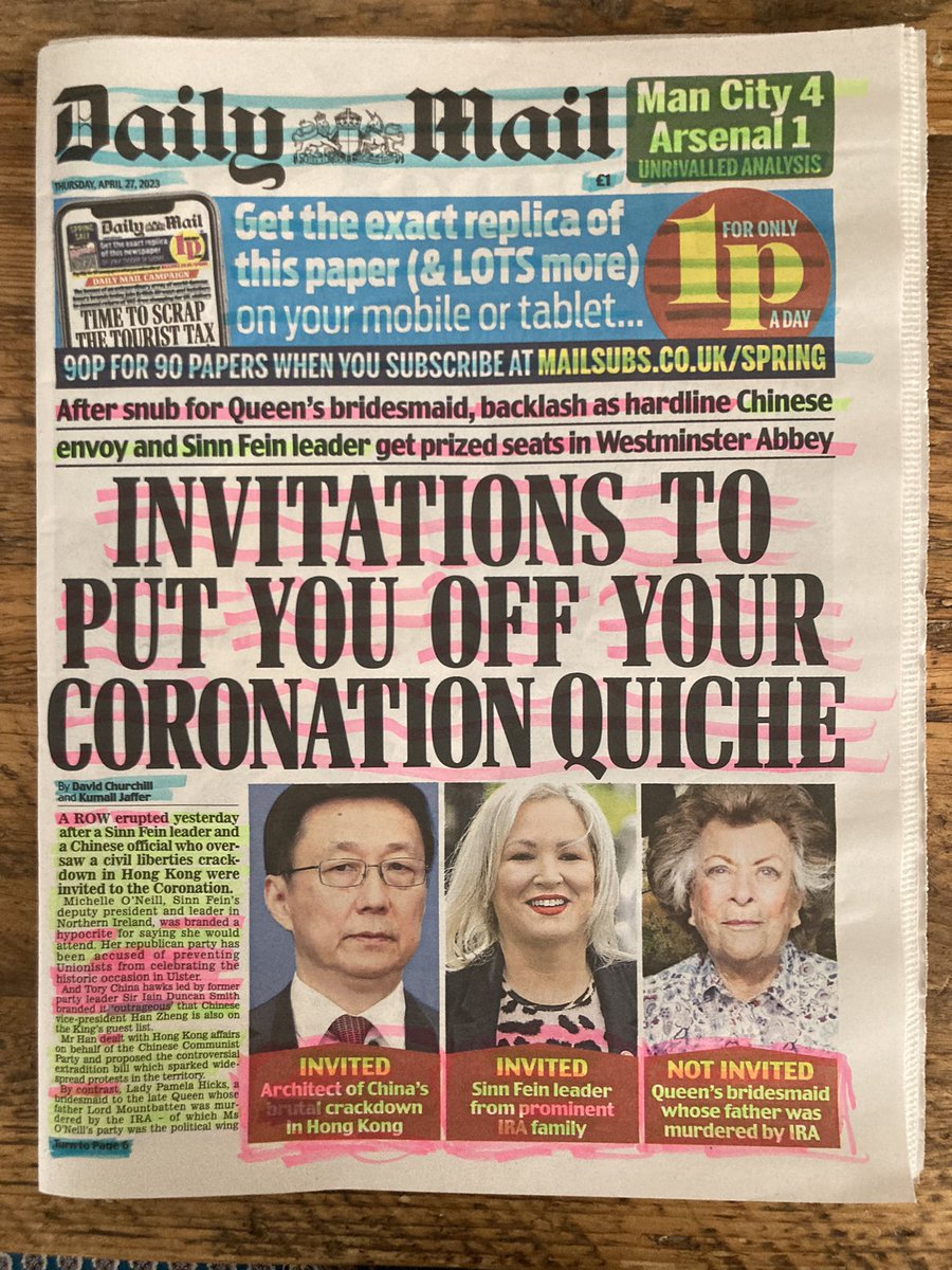 Front page breakdown, The Daily Mail:

Purple: opinion, statement 
Green: factual 
Yellow: from briefing 
Pink: tabloidism/journalese 
Blue: page furniture, promotion