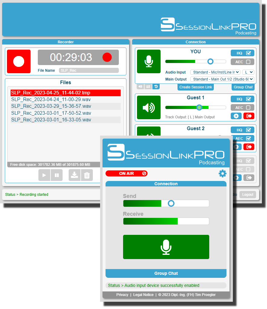 RELEASE: SessionLinkPRO | Podcasting

Our brand new product SessionLinkPRO | Podcasting is now available! Specifically tailored for remote podcast recording with up to 4 participants.

More information: sessionlinkpro.com/?page_id=3342