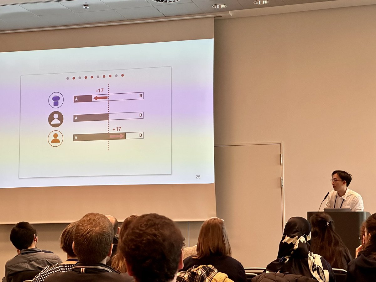 Fascinating talk by <a href="/YoyoTYHou/">Yoyo Tsung-Yu Hou 侯宗佑</a> about what happens when you put robots in power. In a lab study, users think that people are easier to work with than robots, but it is frightening to see how easy it is to manipulate users and assign robots more power in group decisions #CHI2023