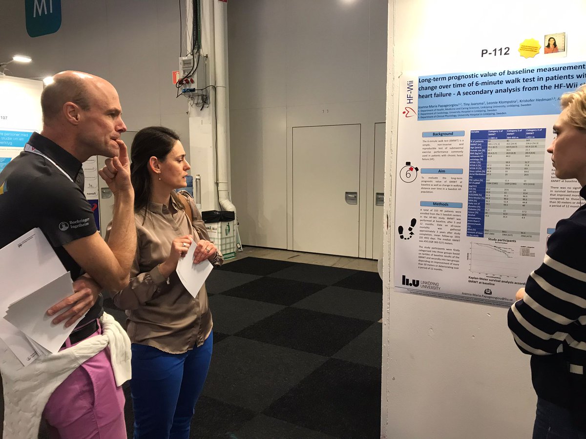 📢Great poster presentation at kardiovaskulär vårmöte @MariannaPapage3! Long-term prognostic value of baseline measurements & change over time of 6-minute walk test in patients with #heartfailure on @HFWii data @DrJaarsma @prof_stromberg @KristoferHedman @LeonieKlompstra