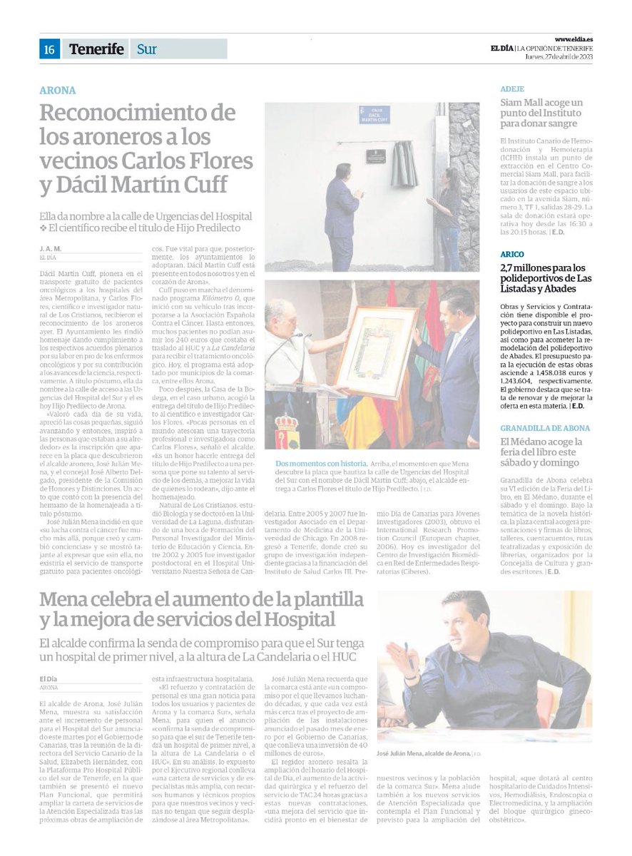 AytoArico's tweet photo. Arico en prensa 🗞️ 

𝗘𝗹 𝗗𝗶́𝗮

👉 2,7 millones para los polideportivos de Las Listadas y Abades https://t.co/LHdxMj2PCW