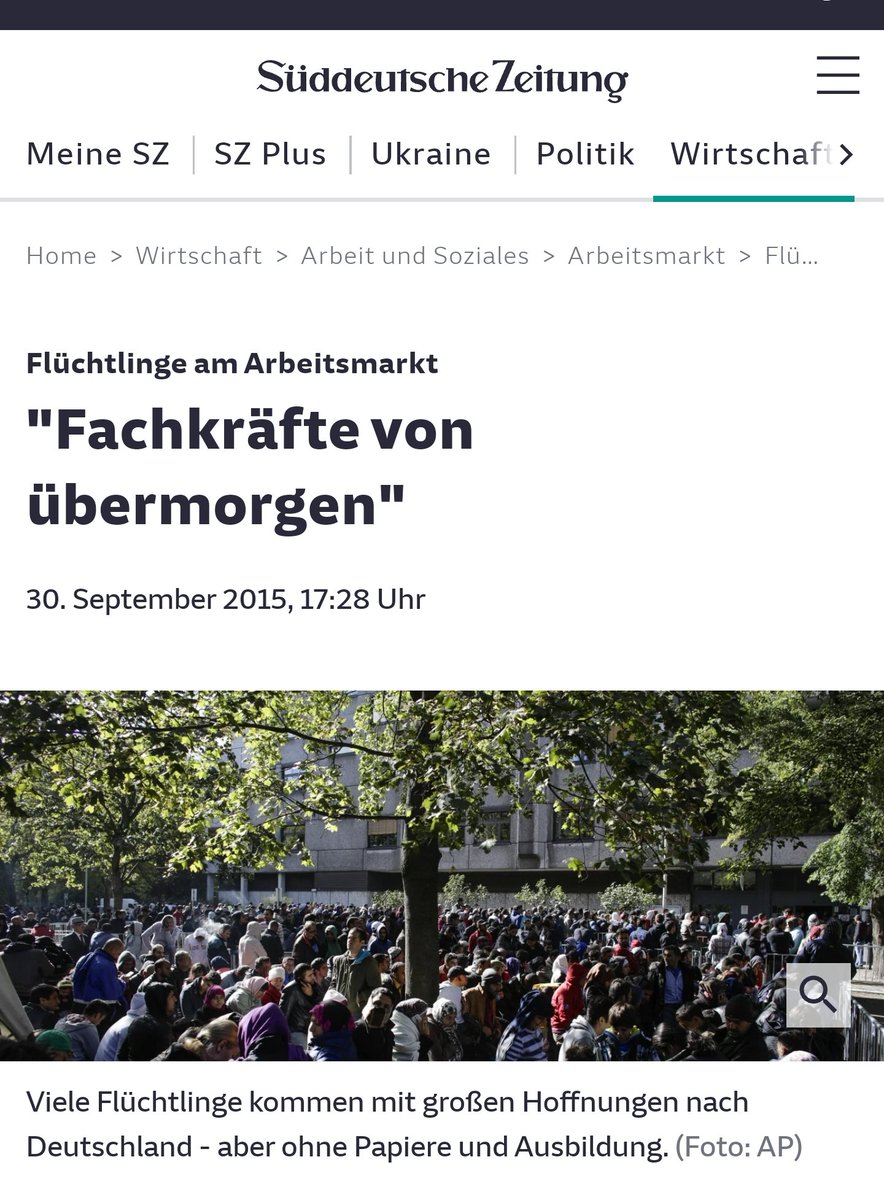 Der #Bundestag debattiert heute die 'Weiterentwicklung der Fachkräfteeinwanderung'. 🤔
Zur Erinnerung hier ein euphorischer Bericht der SZ aus dem Jahr 2015.
#Fachkraefte #Fachkraeftemangel