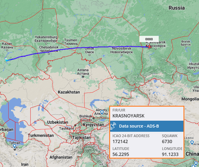 SirListenalot's tweet photo. Unknown [172142] from Ulyanovsk to Krasnoyarsk. Doing the math this would be a #AN74 🤔 https://t.co/5nJrjRbB42