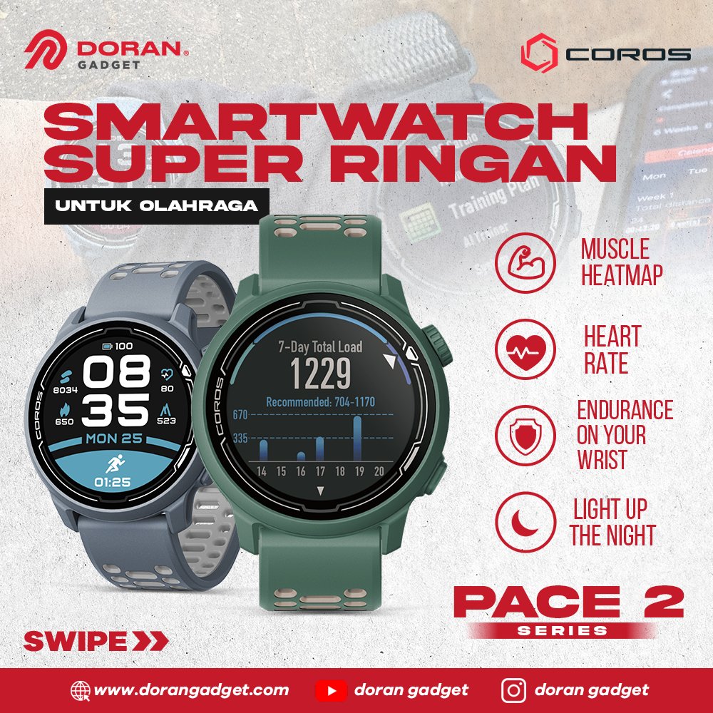 dorangadgetid's tweet photo. Coros Pace 2 hadir dengan desain super ringan yang cocok untuk kamu yang suka berolahraga. Rasakan sensasi olahraga yang lebih efektif dengan fitur-fitur canggih yang dimilikinya.
Dapatkan Coros Pace 2 hanya di Doran Gadget Official Store!
#DoranGadget #CorosPace2 https://t.co/WTcLlrivK2