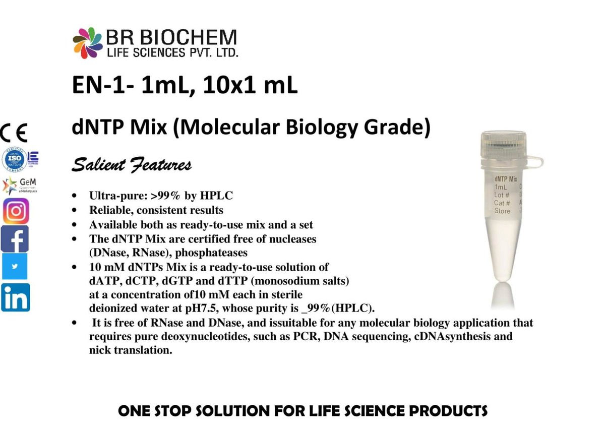 DNTP MIX
*BEST PRICE AVAILABLE     
*READY IN STOCK      
FOR DETAILS CONTACT:      
Mail: nehabrbls0@gmail.com      
Whatsapp: 8920847485     
Call: 011-43033662/4   
#dntpmix #biochemical #labchemicals #brbiochem #brbiochembrand #ivd2022 #microbiology #laboratory #rtpcrlab