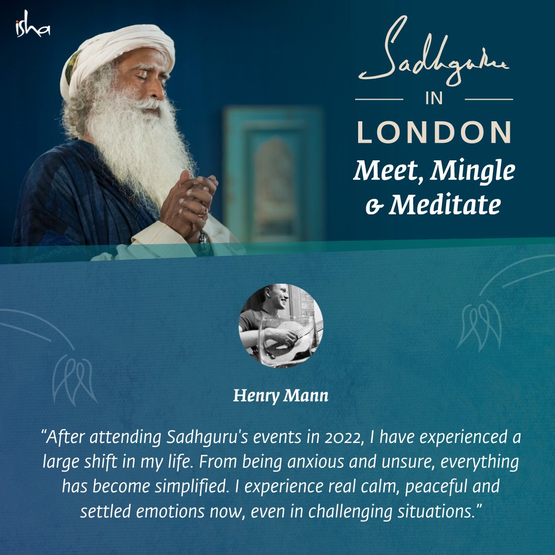 ishafoundation's tweet photo. Come, meet, mingle and meditate - with Sadhguru!
Join @SadhguruJV for his first London event of this kind in four years. https://t.co/QZK7cFBnR5
- Explore life’s deepest questions
- Experience Sadhguru’s timeless wisdom
- Meditate with Sadhguru in person
- Discover your natural state of freedom and joy
Date: 18 June
Time: 13:00 - 18:00 BST
Venue: ExCeL London
#SadhguruInLondon