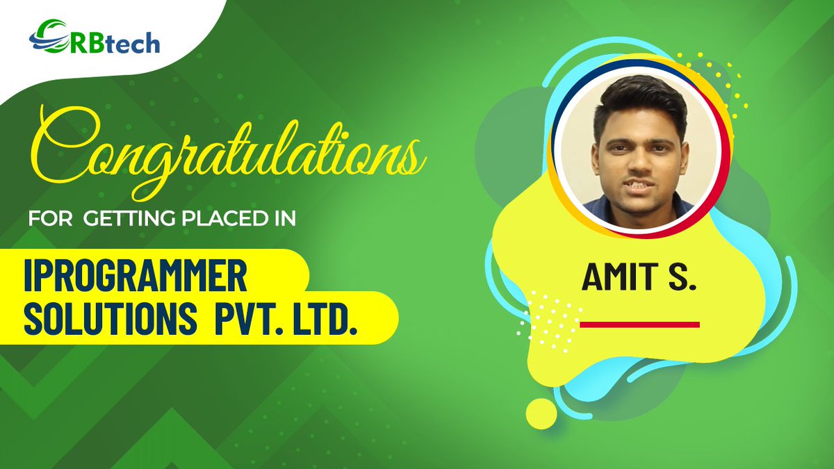 CRB_Tech's tweet image. One More Placement by CRBtech !!
Amit S got placed in #IProgrammer Solution Pvt LTD #CRBtech wishes you good luck and much success to you in your new position.