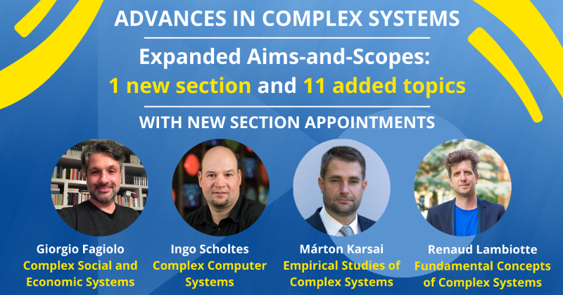acs_wspc's tweet photo. We're excited to announce our expanded aims-and-scopes, thoughtfully arranged by the Editorial Board & led by Editor-in-Chief, @MartonKarsai
ACS strives to expand its contents to meet emerging and evolving interests of #complexity_science communities. #complex_systems