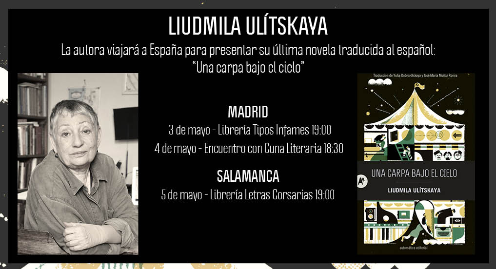 EmilioRuizMateo's tweet photo. Madrileño/as/es: la semana que viene, cita con Ulítskaya en @tiposinfames y en @cunaliteraria. ¡Luego no digáis que no lo sabíais! Con @AutomaticaEdit https://t.co/6clJRIIksH