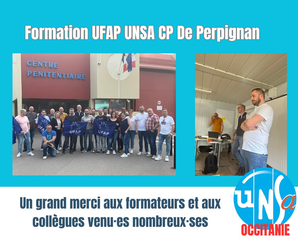 Unsa_Occitanie's tweet photo. En  présence de Johan Reig, secrétaire régional de l'UFAP UNSA Occitanie et  Pierre Grousset Co-Secrétaire régional de l'UR UNSA Occitanie, une  formation syndicale de l’#UFAP #UNSA Justice se déroule au centre pénitentiaire de Perpignan jusqu'au 28 avril https://t.co/sEOhFiTPea https://t.co/lJpr3GyFXz