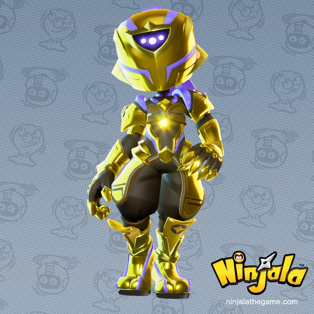 黄金サイボーグコーデ」がコインガチャに登場🤖✨ 黄金色に輝くサイボーグをイメージした衣装とマスクが特徴的なコーデです。 □登場期間  4/27(木)メンテナンス終了後 ～5/11(木)11:00 #ニンジャラ #Ninjala