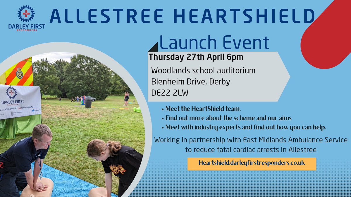 DerbyAFR's tweet photo. Just a few hours to go until the launch of our #heartshield campaign at @woodlands_derby tonight, 6pm. Let us know if you're coming down. In the meantime, catch us on East Midlands Today @bbcemt at about 1.30pm to learn more! @EMAS_CFR https://t.co/OZ775BZmJw