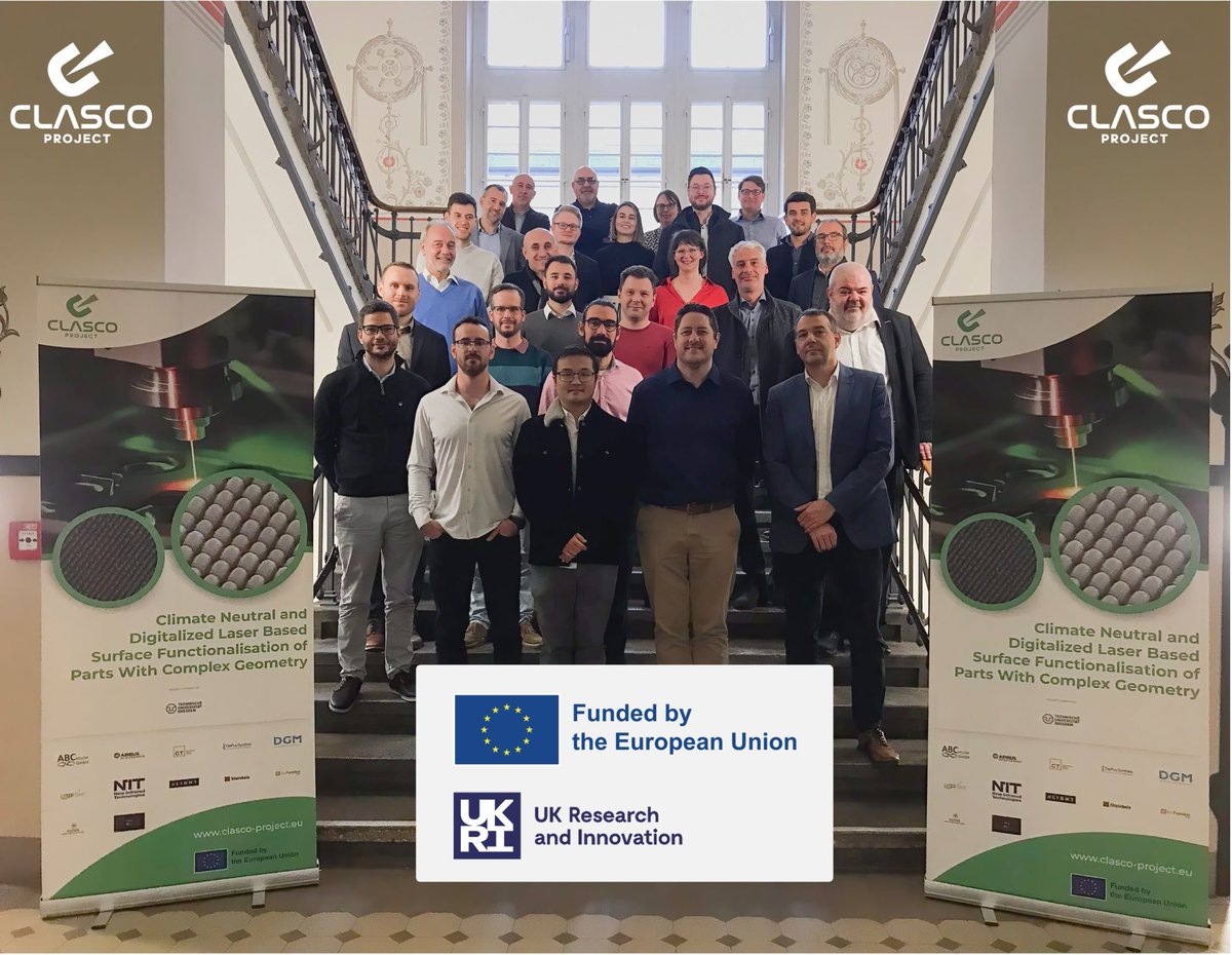 CATECTechCenter's tweet photo. 🙌🏽@CLASCO_Project consortium held its first on-site meeting in @tudresden_de, which CATEC is part of.
1⃣5⃣countries represented!
@EU_Commission
#CLASCO #DGM #LaserMaterials #AdditiveManufacturing #AM #ComplexGeometries #LaserSurfaceFunctionalization https://t.co/h4KHNntOGv