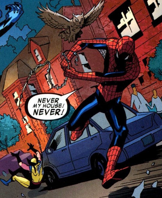 ComicGirlAshley's tweet photo. The X-Men think Peter is the mutant they're looking for and make the mistake of staking out his house. There's such a raw anger here, he ends up taking down most of the big names. https://t.co/3RsDyxI06x